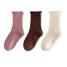 Girls Boys Sock 3 Pairs Solid Color Lettuce Frilly Ankle Stockings Child Breathable Party Sock,Pink,6-8 Years