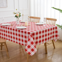 Rot-weiß karierte Tischdecke, 152 x 213 cm, Polyester, wasserabweisend, abwischbar, wiederverwendbar – Büffelkaromuster für