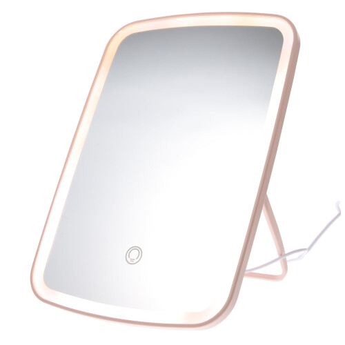 Dimmable LED Vanity Mirror, Pink, Foldable 2
