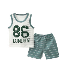 Kinderoutfit voor jongens, 2-delige set met cartoonprint, katoenen tanktop en short, zomerkleding, schattige babykleding met ronde hals en short,
