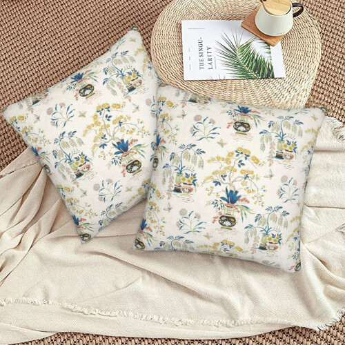 Conjunto de 2 capas de almofada com estampa de vaso Ming, 40x40cm (16x16 polegadas).