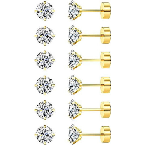 Kubisk Zirkonia Øreringe 5 mm Runde 6 Par