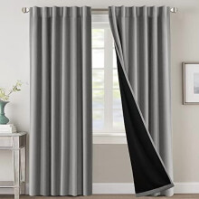 100% Blackout Curtains with Black Liner, Thermal Insulated, 84" Long, Back Tab/Rod Pocket, 2 Panels, Dove Grey – Compatible with Standard Rods