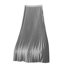Sommer-Schnäppchen! Damenrock aus einfarbigem Satin, plissiert, fließend, weit geschnitten, vielseitig, Freizeitrock, Grau, Größe 3XL