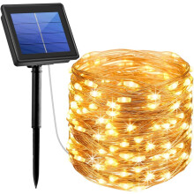 16 fot 50 LED solcelledrevne kobbertrådslyslenker, 8 moduser, vanntett, varm hvit – kompatibel med utendørs tre/hage/bryllup/juledekor