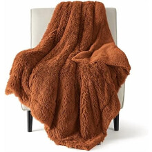GentleSoft Fuzzy Sherpa Faux Fur Twin Blanket, Burnt Orange, 60x80", Soft Warm Plush Fleece – Cozy Gift for Women & Men