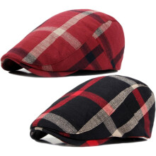 2 Pack Men's Newsboy Flat Cap Adjustable Plaid Ivy Gatsby Cabbie Driving Golf Hat Beret