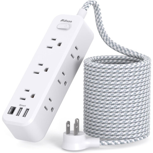 Πολύπριζο 15 ποδιών λευκό με 9 πρίζες, 3 θύρες USB, προστασία από υπερτάσεις –