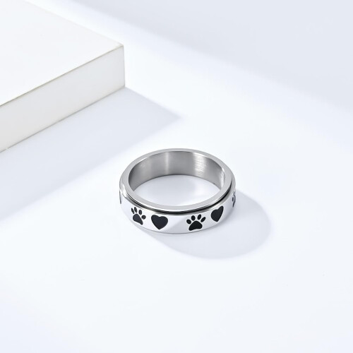 Περιστρεφόμενο δαχτυλίδι Fidget με μοτίβο Puppy Paw Print, από ανοξείδωτο ατσάλι, συμβατό 2