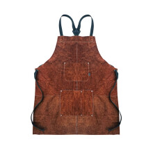 Grillschürze aus braunem Rindsleder mit Taschen und verstellbarem
