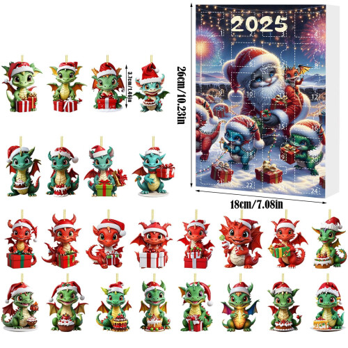 Calendrier de l'Avent de Noël avec 24 décorations de dragon