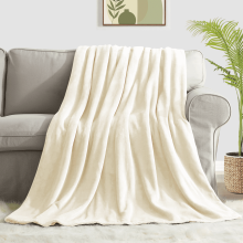 Queen Size Plush Fuzzy Fleece Blanket, 90x90", Beige, Soft Warm Lightweight Throw for All Seasons, Office/Bedroom/Travel