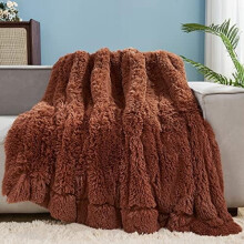 Fuzzy Faux Fur Throw Blanket Coffee Super Soft Cozy Plush Fuzzy Shaggy Blanket for Couch Sofa Bed (Coffee, Throw(50"x60"))