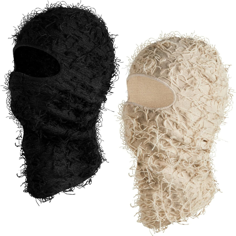 2Pcs Adult Distressed Balaclava Ski Mask Full Face Knitted Balaclava Windproof Cool Ski Mask For Cold Weather 9110895791745