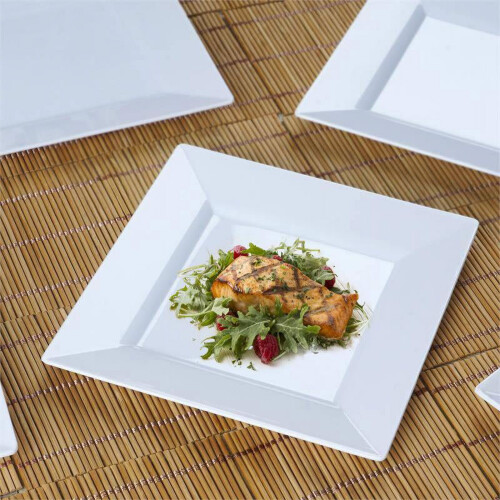 10 Pieces 6" White Plastic Square Plates Disposable Party Tableware 1