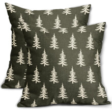 Christmas Pillow Covers 18x18, Set of 2, Olive Green Xmas Tree, Rustic Winter Print, Farmhouse Vintage Decor, Compatible with Standard Cushions