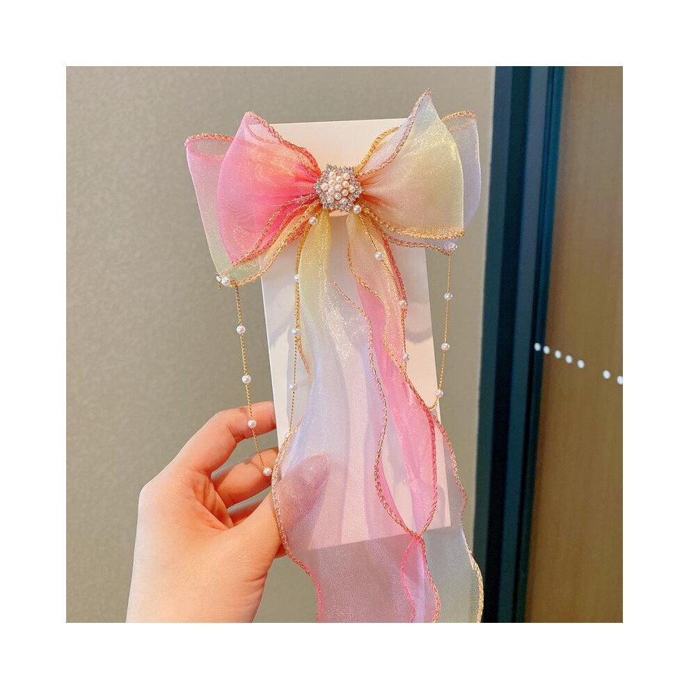 Bow Hair Clips - Ribbon Hair Bows for Girl Women, 10 inch Colorful Ribbon Lace Clip for Hair Accessories