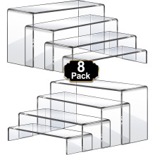 Large Acrylic Risers (8 pcs, 2 sets: 7”–9”L), Clear Rectangular Display Stands for Decor, Cakes, Retail & Shoe Showcases – Compatible with