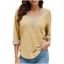 Sweter damski z dekoltem w serek i guzikami, żółty 3XL