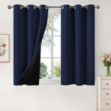 100% Blackout Thermal Curtains, 42x48", Navy Blue, 2 Panels, Grommet Top, Full Darkening with Black Liner, Compatible with Standard Rods