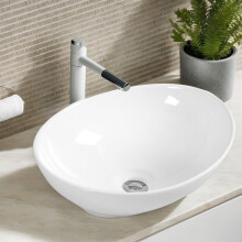 Oval Bathroom Basin Ceramic Vessel Sink, Small Sink for Cabinet Lavatory Vanity