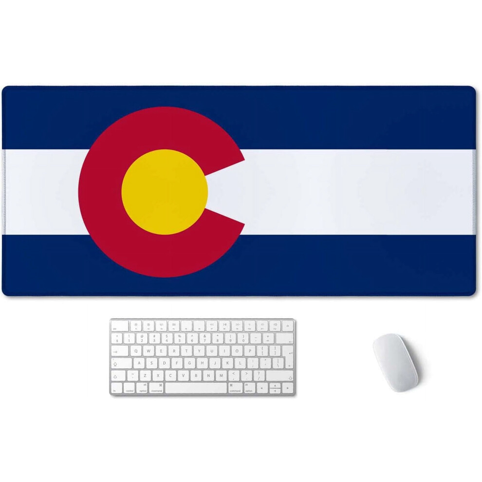 Xxl Waterproof Gaming Mouse Pad Mat, 35.4X15.7 In, Non-Slip Rubber Base, Stitched Edges, Colorado Flag Design 9110895788615