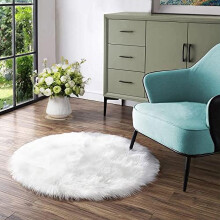 White round fuzzy rug 4 ft faux sheepskin washable