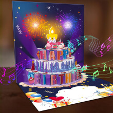 Birthday Cards Happy Birthday Blow Out the Candle Cards Fireworks Cake Light and Music Card Gift for Women, Men, Mom, Grandma