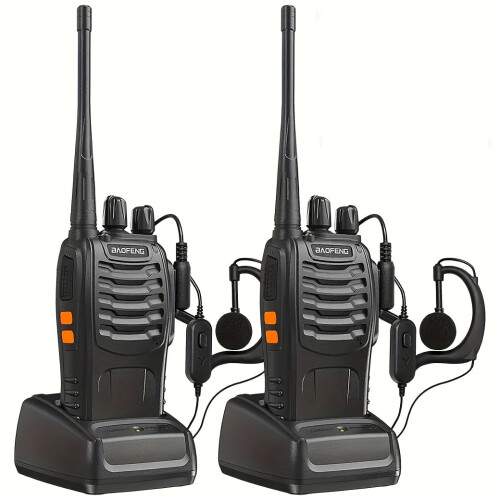 Oppladbare walkie-talkier med øretelefoner og baselader