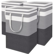3-Pack Freestanding Waterproof Collapsible Laundry Basket, 88L Tall Hamper with Carry Handles, Gradient Grey