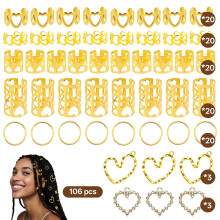 Goldene Haarspangen-Sets mit Liebesmotiven, Metall, 106-teilig