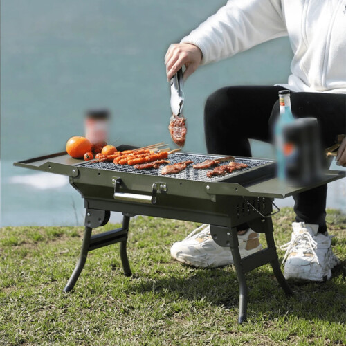 Sammenklappelig bærbar kulgrill med håndtag 1