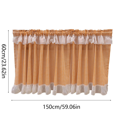 Gingham Check Curtain Valance 59" x 24" Semi-Sheer Rod 2