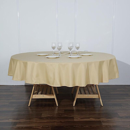 Polyester Round Tablecloth 90 in Champagne 6 Pack 2
