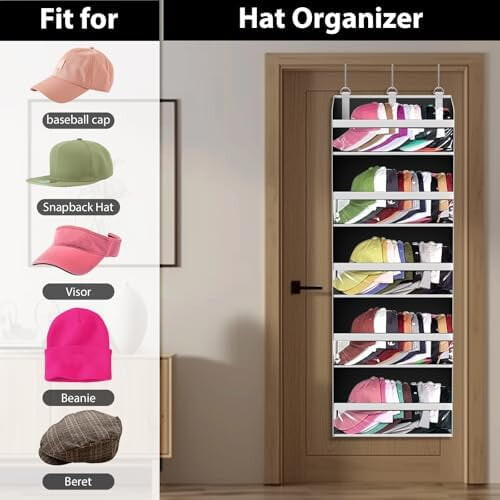 Over-the-Door Baseball Cap Organizer – 6-Tier, Grey 2