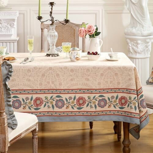 Beige Floral Rectangular Tablecloth 63x110 in 1