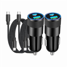 Nabíječka do auta USB-C PD/QC s opleteným kabelem, balení 2 kusů