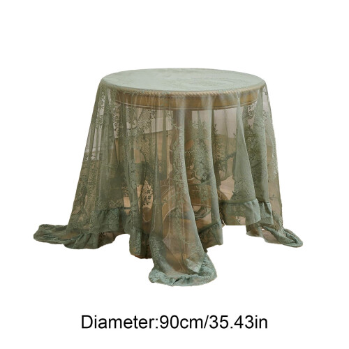 Lace Round Tablecloth Green 90cm Vintage Ruffled 2