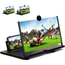 Loupe d'écran 3D HD 12" pour téléphone, support pliable et amplificateur, compatible avec tous les smartphones (noir)