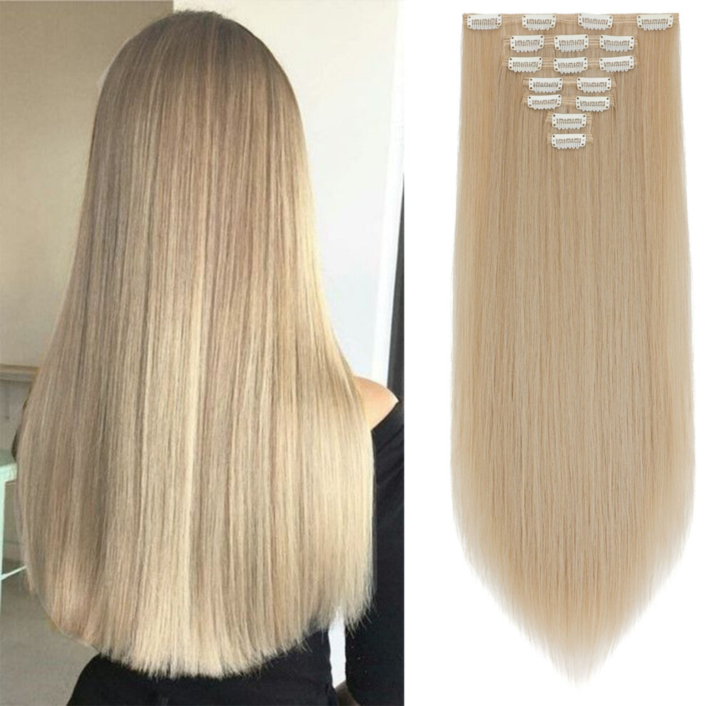 Clip in Hair Extensions Synthetic Hair 7 pcs Double Weft Long Wavy Straight Hair Extension for Women