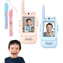 Paquete de 2 walkie-talkies con vídeo para niños de 3 a 12 años, recargables con pantalla y cámara HD, compatibles con juegos infantiles (azul +