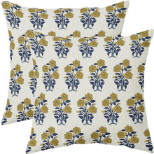 Kissenbezüge mit marineblauem und gelbem Blumenmuster (40 x 40 cm), 2er-Set, Chinoiserie-Design, Leinen, für Sofa/Couch/Bett, für Garten und
