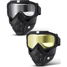 2 gafas de moto con casco y protector facial (amarillo, marrón oscuro)