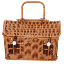 Unbranded House-Shaped Easter Basket with Lid – Plastic Rattan Storage, Portable Picnic Basket, Woven Shelf Organizer for Kids, Home Decor & Photo