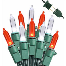 Red & White 33ft 100-LED Christmas Lights, UL Listed, Connectable, Indoor/Outdoor, Compatible with Standard Outlets