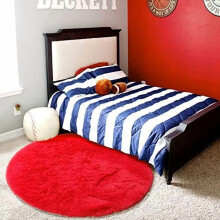Red round fluffy shag rug 5 feet for kids room