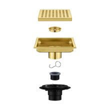 TROPOW 4" Square Shower Drain, Brushed Nickel, High Flow, Removable Grid & Hair Filter, SUS 304 Stainless Steel, CUPC Certified