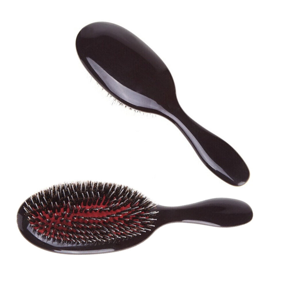 Hair Scrubber Scalp Brush and Massager with Natural Bristles, Anti-Static Plastic Handle Comb for Hair Care and Drying, Brown