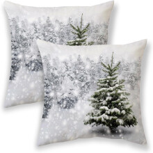 Fundas de almohada de invierno de 45 x 45 cm, diseño de árbol con copos de nieve blancos, fundas decorativas para cojines de sofá/cama,