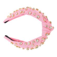 Roze geknoopte stoffen haarband met strass-steentjes (1 stuk)